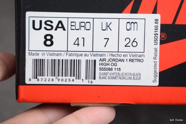 1st Kicks Shoes Blue Retro 555088-115 Moon High OG 1 Air Jordan 0723